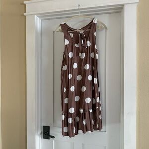 LOFT Brown Midi Dress with White Polka Dots